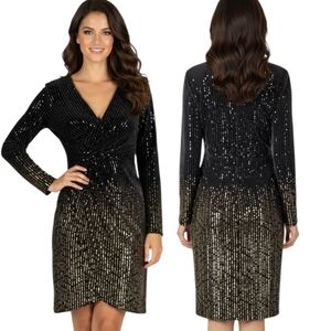 JULIA JORDAN Sequined Velvet Surplice Cocktail Dress - Size 6